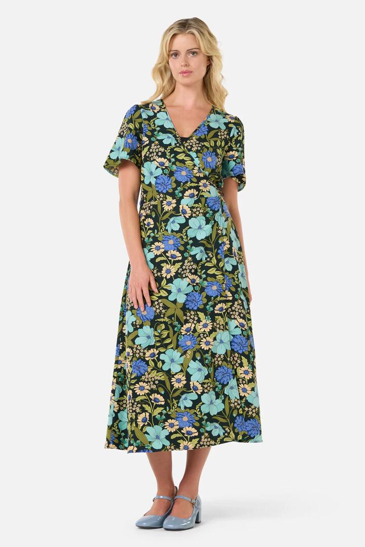 Image of Dresses. Productname: Gloria 70'S Floral Midi Dress in Teal colour by brand - Princess Highway