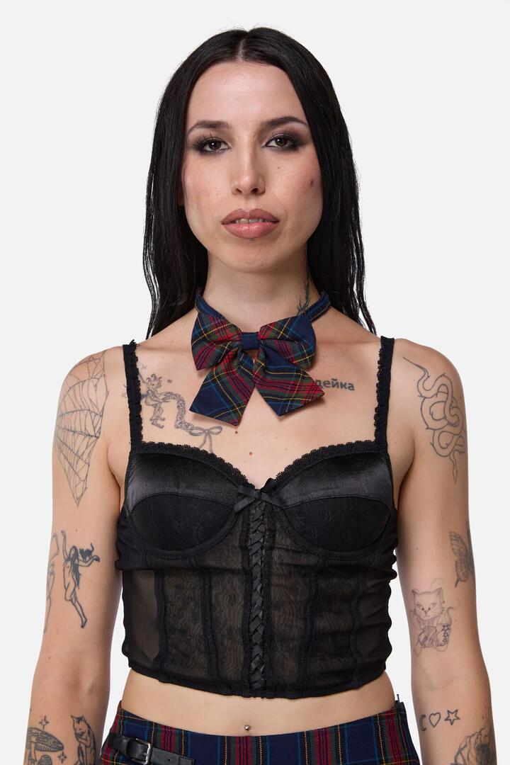 Image of Neckties. Productname: Antler Goth Tartan Bow Tie in Blue colour by brand - Dangerfield