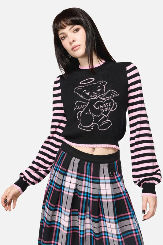 Image of a model wearing Tops. Productname: Hater Goth Knit in Black/Pink colour by brand - Dangerfield
