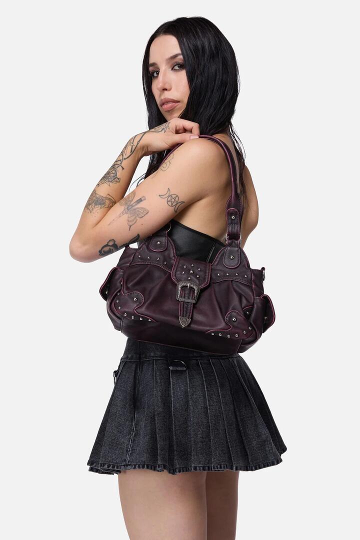 Image of Bags. Productname: Vintage Buckle & Stud Bag in Dark Purple colour by brand - Black Friday