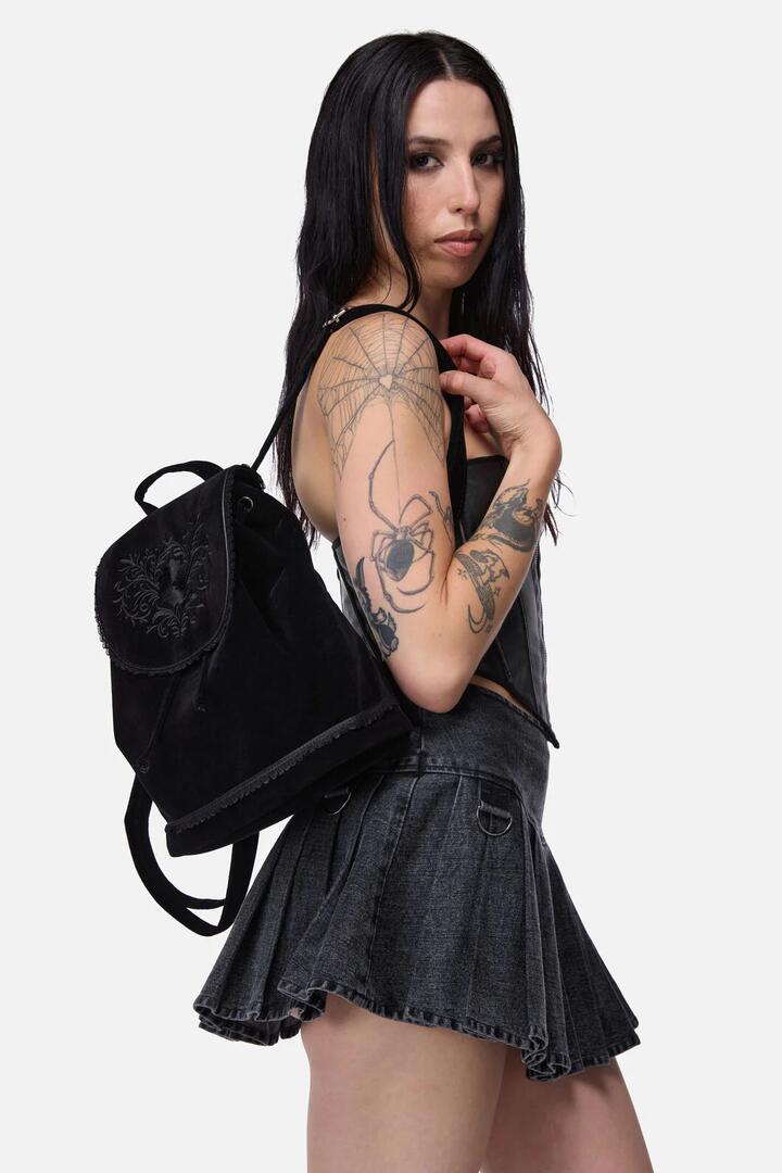 Image of Bags. Productname: Pretty & Gothic Velvet Backpack in Black colour by brand - Black Friday