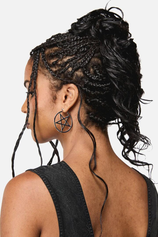 Image of Earrings. Productname: Pentagram Hoop Earrings in Silver colour by brand - Black Friday