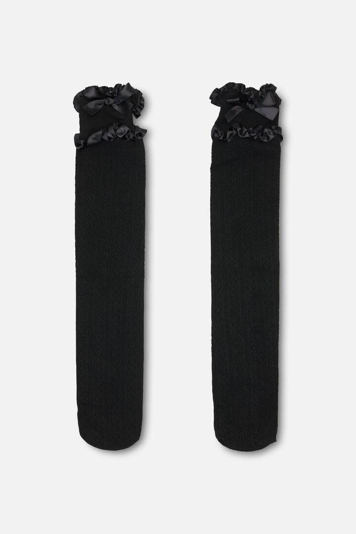 Image of Socks. Productname: Double Ruffle Long Socks in Black colour by brand - Black Friday