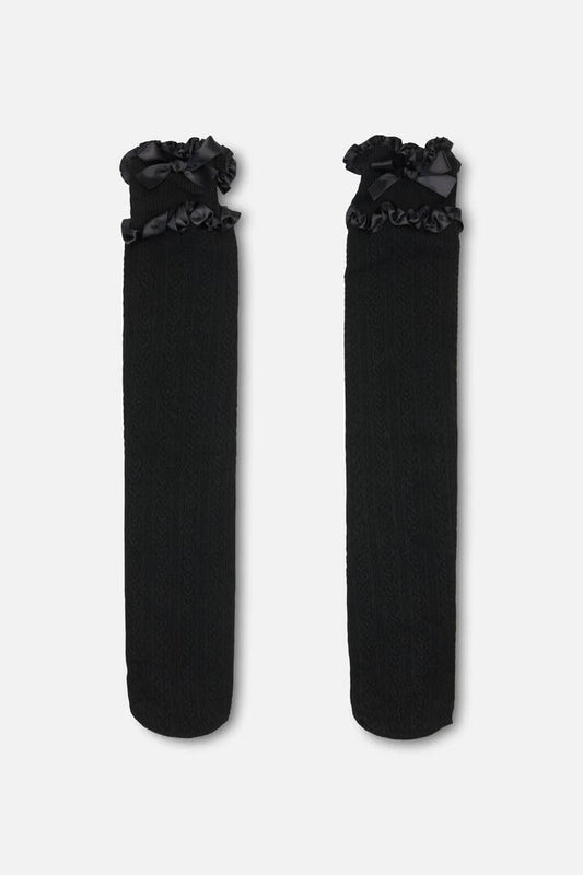 Image of Socks. Productname: Double Ruffle Long Socks in Black colour by brand - Black Friday