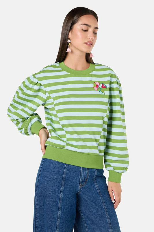 Image of a model wearing Outerwear. Productname: Paisley Stripe Sweater in Stripe colour by brand - Gorman
