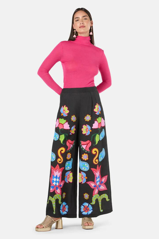 Image of a model wearing Pants. Productname: Paisley Parade Print Pant in Black colour by brand - Gorman