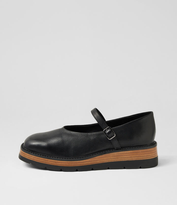 Image of Shoes. Productname: Tonky Black Nat Leather Flat Shoes in Black-Nat&Black colour by brand - MIDAS