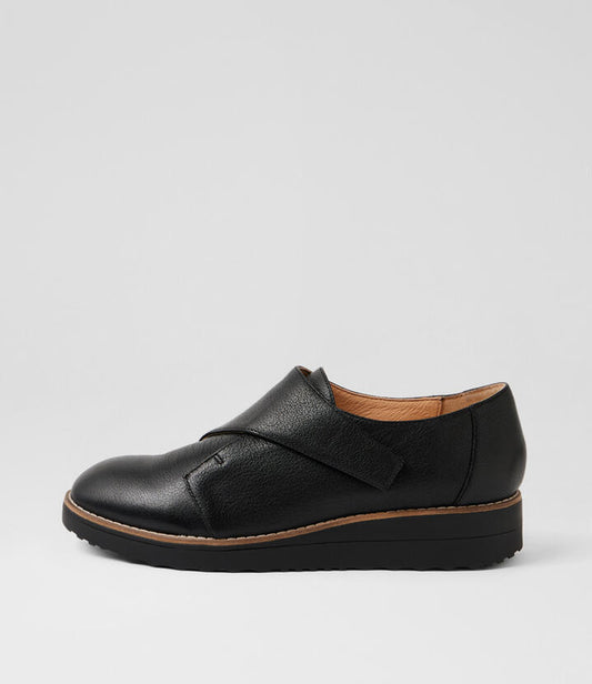 Image of Shoes. Productname: Oroz Black Leather Flat Shoes in Black-Black Sole colour by brand - MIDAS