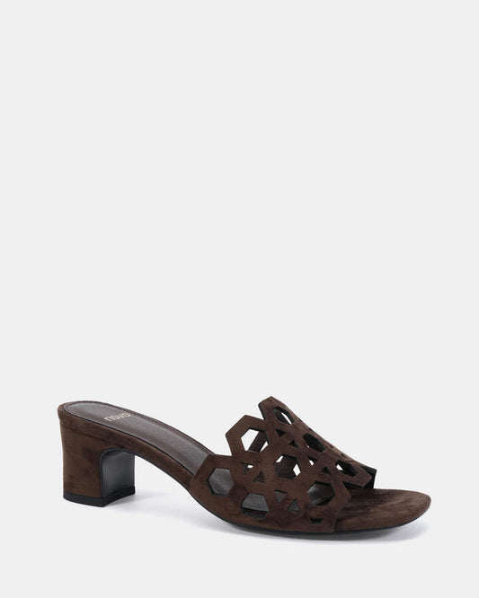 Image of Heels. Productname: Lantern: Espresso Suede - Women's Strappy - Low Heel in Espresso Suede colour by brand - Novo
