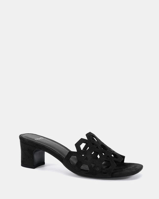 Image of Heels. Productname: Lantern: Black Suede - Women's Strappy - Low Heel in Black colour by brand - Novo