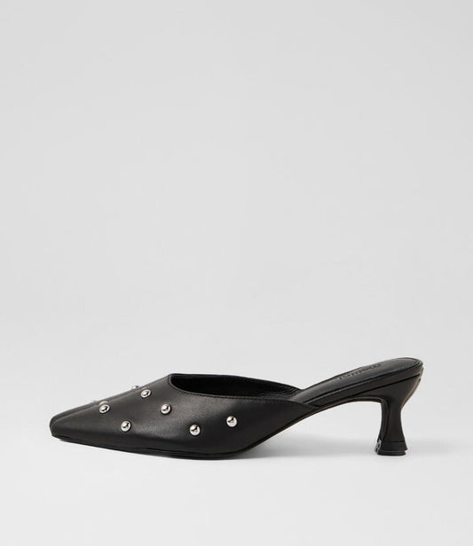 Image of Heels. Productname: Gissello Black Leather Heels in Black colour by brand - MOLLINI