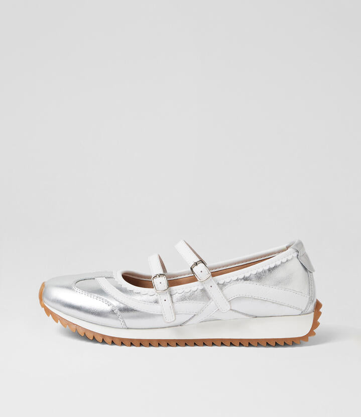 Image of Sneakers. Productname: Crimpy Silver Cream Leather Sneakers in Silver-Cream colour by brand - MIDAS