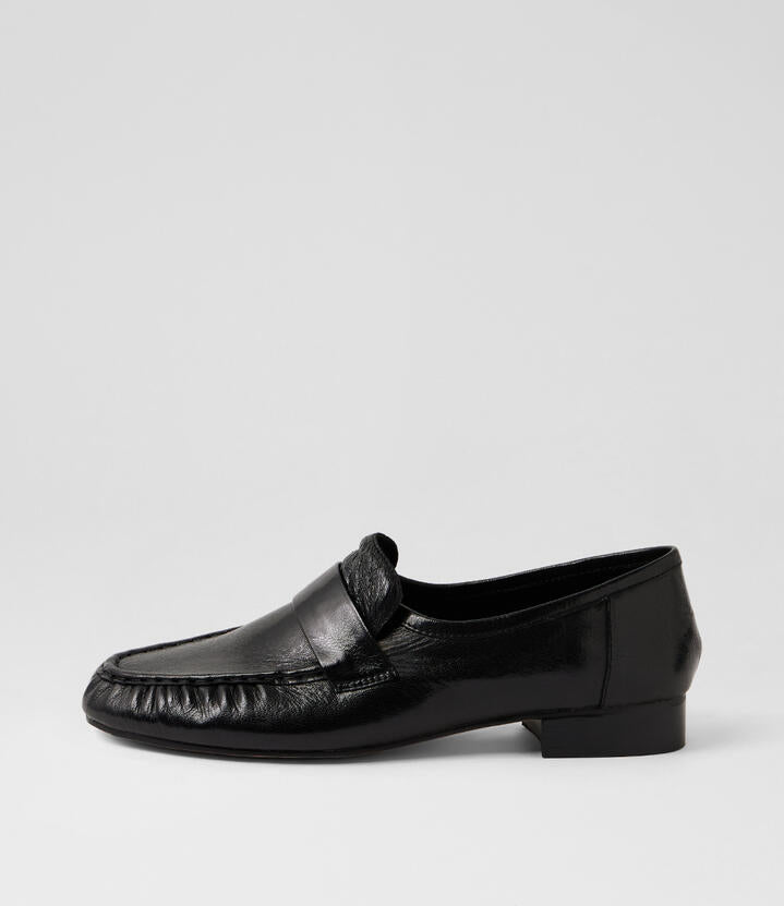 Image of Flats. Productname: Willit Black Polish Leather Loafers in Black Polish colour by brand - MIDAS