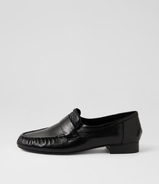 Image of Flats. Productname: Willit Black Polish Leather Loafers in Black Polish colour by brand - MIDAS