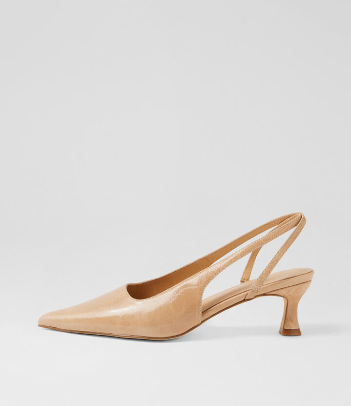 Image of Heels. Productname: Gilberte Camel Crinkle Leather Pump Heels in Camel colour by brand - MOLLINI