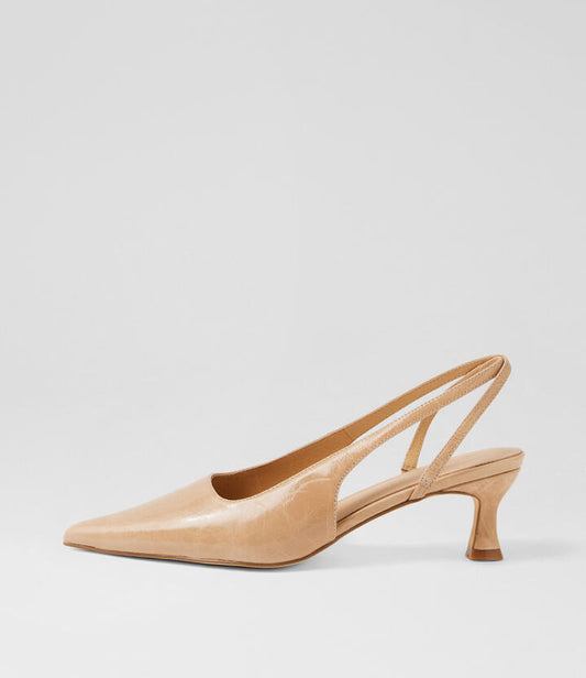Image of Heels. Productname: Gilberte Camel Crinkle Leather Pump Heels in Camel colour by brand - MOLLINI