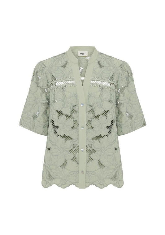 Image of Blouses. Productname: Whisper Embroidery Blouse | MOS The Label in Soft Grass colour by brand - MOS The Label