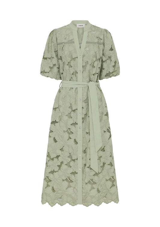 Image of Dresses. Productname: Whisper Embroidery Shirt Dress | MOS The Label in Soft Grass colour by brand - MOS The Label
