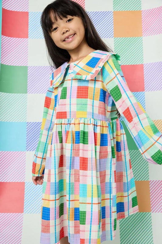 Image of Dresses. Productname: Rainbow Check Kids Dress in Multi colour by brand - Gorman