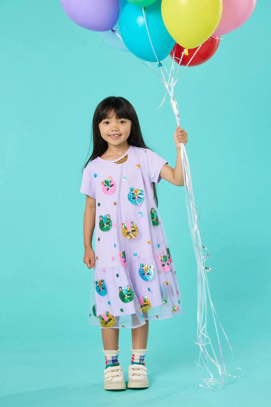 Image of Dresses. Productname: Leo Leopard Sequins Kids Dress in Lilac colour by brand - Gorman
