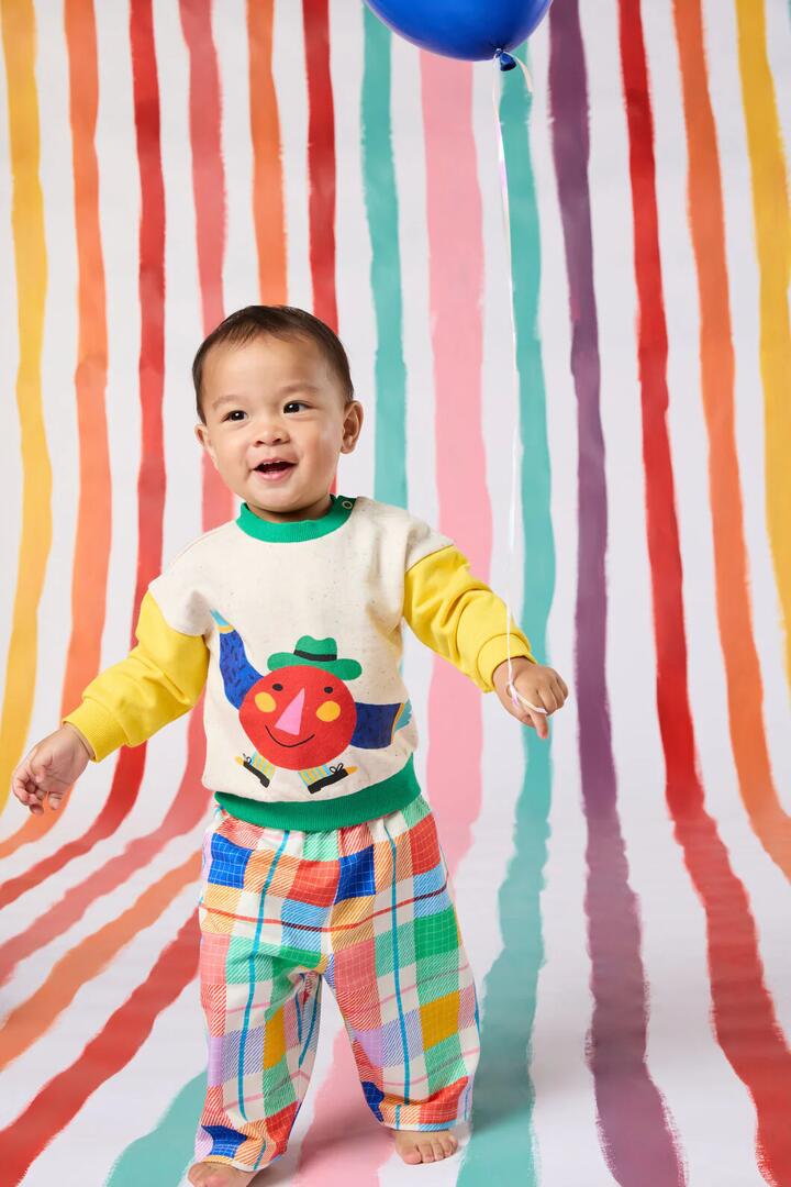 Image of a model wearing Pants. Productname: Rainbow Check Baby Track Pant in Multi colour by brand - Gorman
