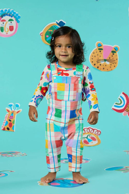Image of a model wearing Pants. Productname: Rainbow Check Baby Overalls in Multi colour by brand - Gorman
