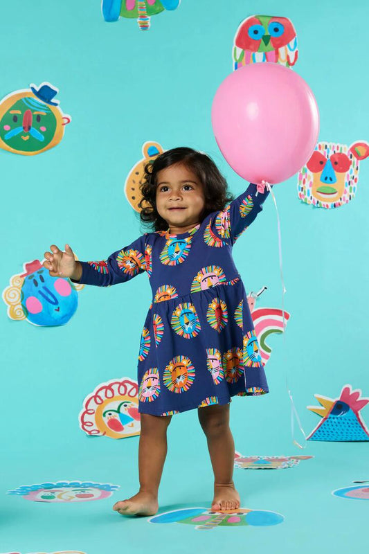 Image of Dresses. Productname: Lion Spot Baby Dress in Navy colour by brand - Gorman