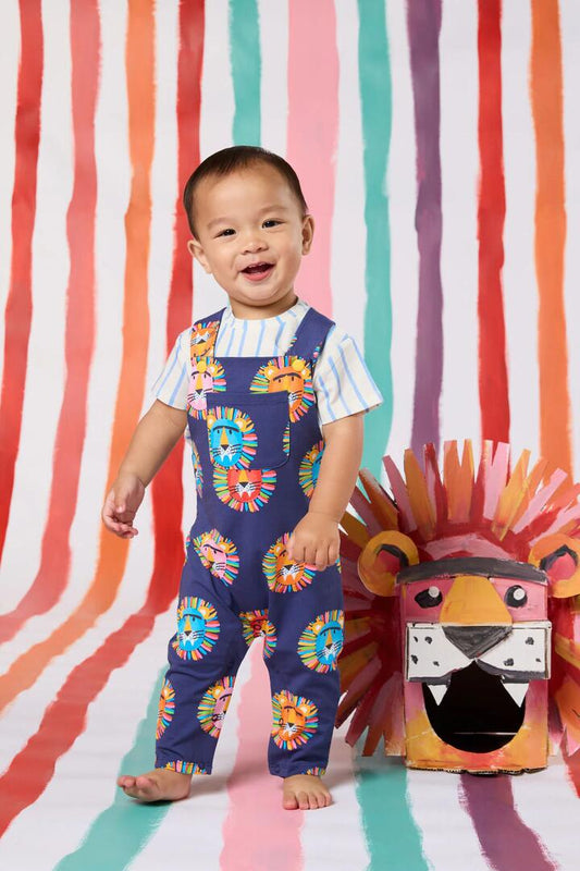 Image of a model wearing Pants. Productname: Lion Spot Baby Overalls in Navy colour by brand - Gorman