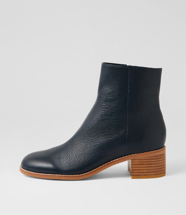 Image of Boots. Productname: Ruckus Navy Leather Ankle Boots in Navy colour by brand - MIDAS