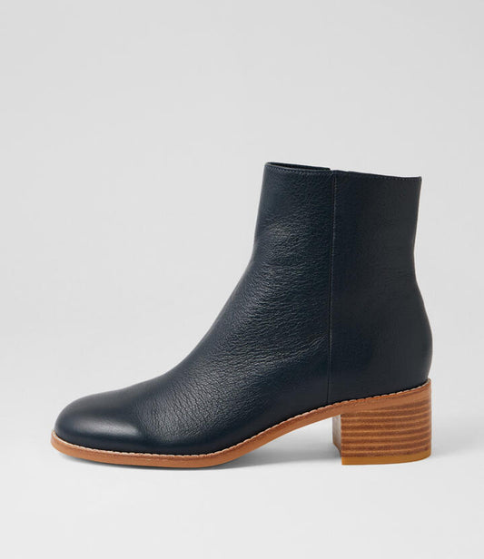 Image of Boots. Productname: Ruckus Navy Leather Ankle Boots in Navy colour by brand - MIDAS