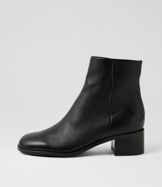 Image of Boots. Productname: Ruckus Black Leather Ankle Boots in Black-Black Heel colour by brand - MIDAS
