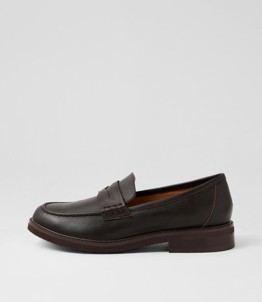 Image of Flats. Productname: Blonda Choc Leather Loafers in Choc colour by brand - MIDAS