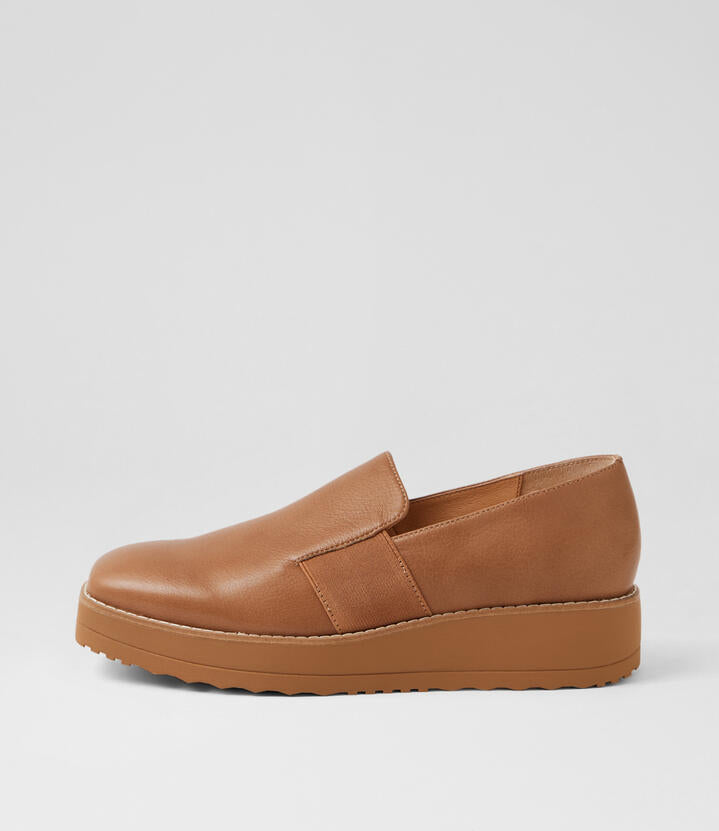 Image of Shoes. Productname: Dixi Caramel Leather Flat Shoes in Caramel-Caramel Sole colour by brand - MIDAS