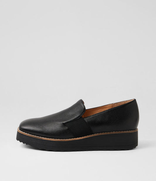 Image of Shoes. Productname: Dixi Black Leather Flat Shoes in Black-Black Sole colour by brand - MIDAS