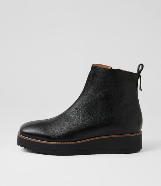 Image of Boots. Productname: Debant Black Leather Ankle Boots in Black-Black Sole colour by brand - MIDAS