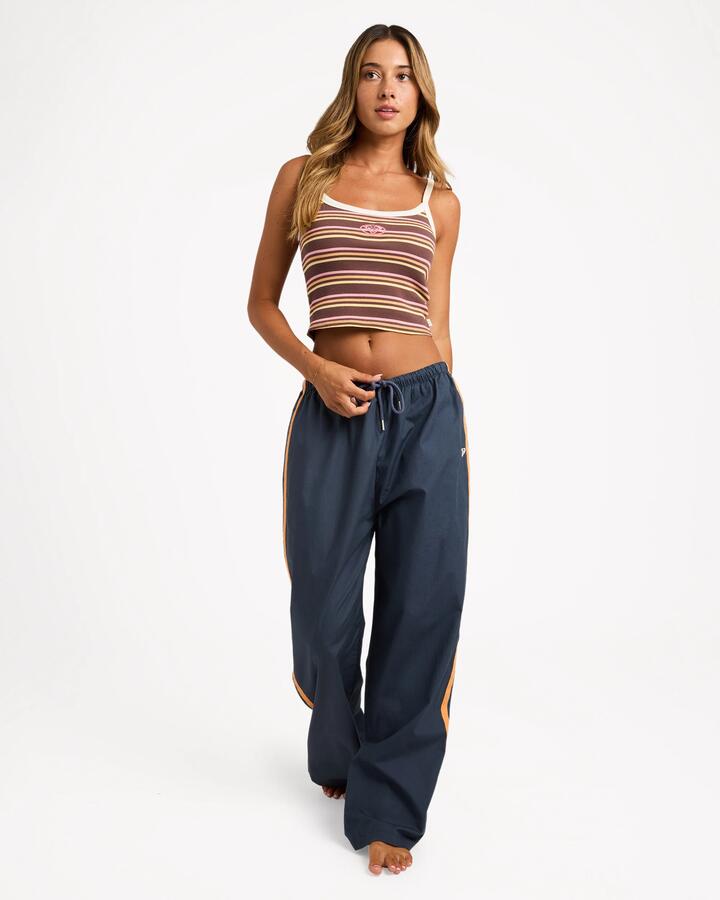 Image of a model wearing Pants. Product name - Roxy Womens Welcome Home Pants Mood Indigo in Mood Indigo colour by brand - Roxy