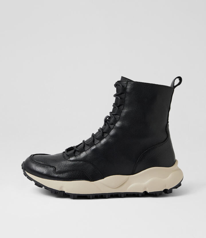 Image of Boots. Productname: Jeon Black Leather Lace Up Boots in Black colour by brand - MIDAS