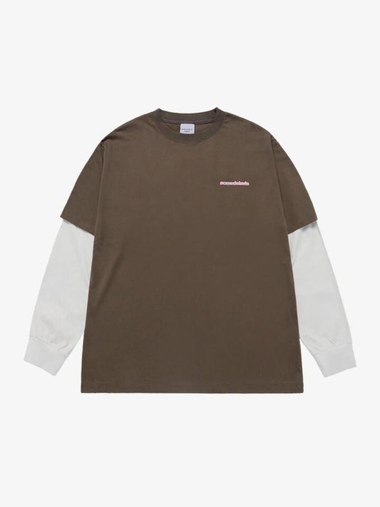Image of a model wearing Tops. Productname: ADLV Double Layer Long Sleeve T-Shirt in Ash Brown colour by brand - ADLV