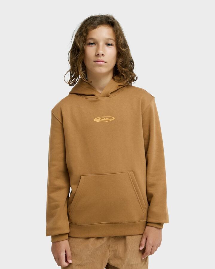Image of a model wearing Outerwear. Productname: Quiksilver Boys 8-16 Quik Glove Pullover Hoodie Tobacco Brown - in Tobacco Brown colour by brand - Quiksilver