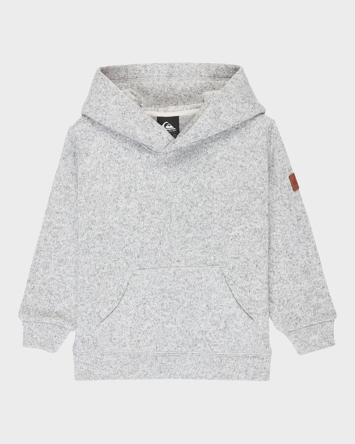 Image of a model wearing Outerwear. Productname: Quiksilver Boys 2-7 Keller Art Pullover Hoodie Light Grey Heather - in Light Grey Heather colour by brand - Quiksilver