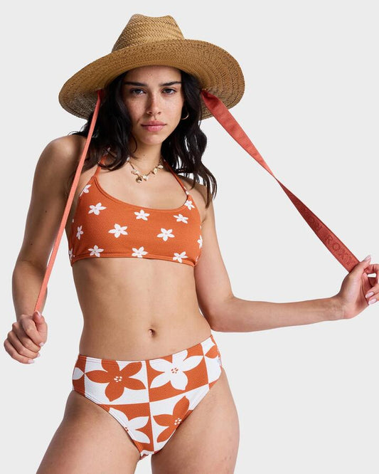 Image of a model wearing Tops. Productname: Roxy Womens Hazy Days Bralette Bikini Top Ginger Spice Flores - in Ginger Spice Flores colour by brand - Roxy