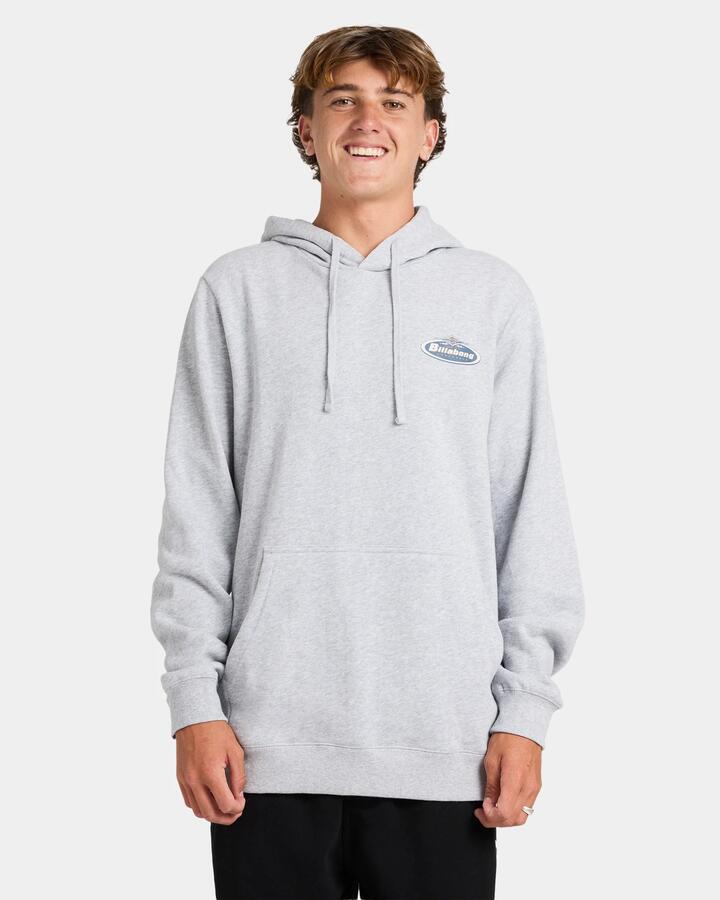 Image of a model wearing Outerwear. Productname: Billabong Mens Diamond Wave Pullover Hoodie Light Grey Heather - in Light Grey Heather colour by brand - Billabong