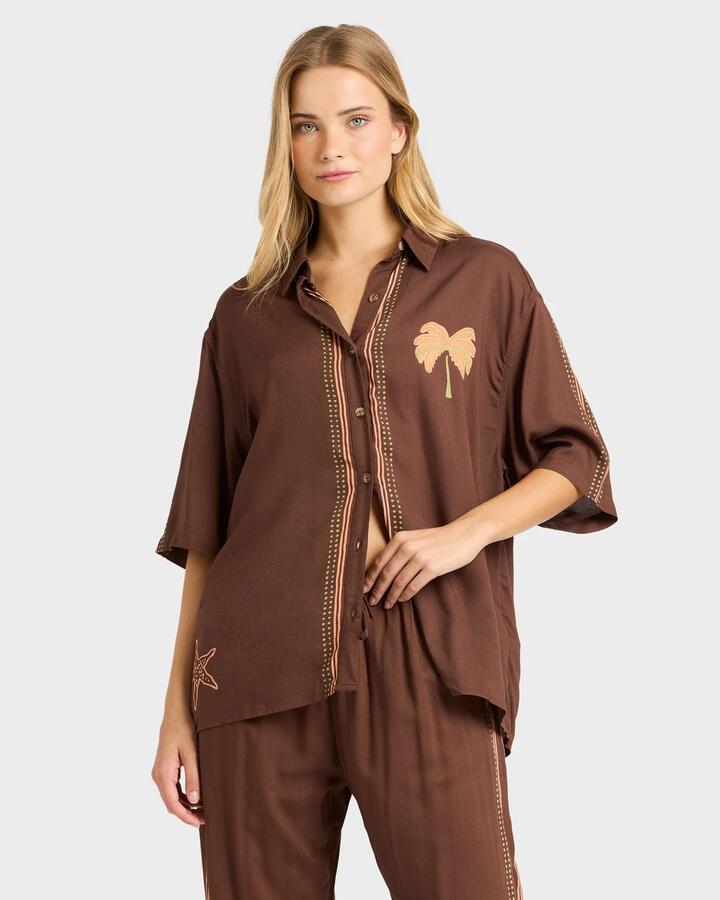 Image of Shirts. Productname: Billabong Womens Vacay Mode Button-Down Shirt Teak - in Teak colour by brand - Billabong