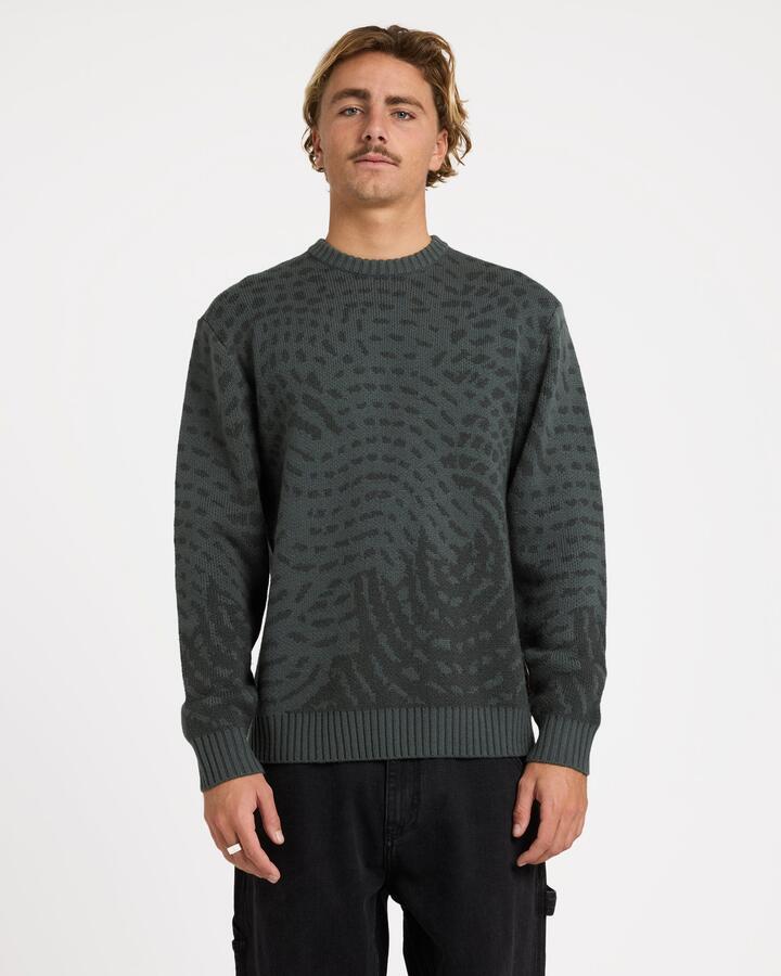 Image of a model wearing Outerwear. Product name - Billabong Mens Otis Canvas Sweater Green Slate in Green Slate colour by brand - Billabong