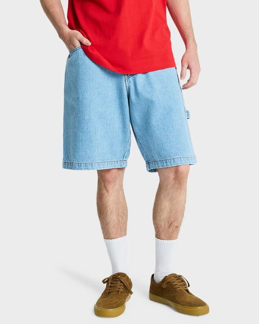 Image of a model wearing Shorts. Productname: Quiksilver Mens Yg Baggy Denim Shorts Indigo Light - in Indigo Light colour by brand - Quiksilver