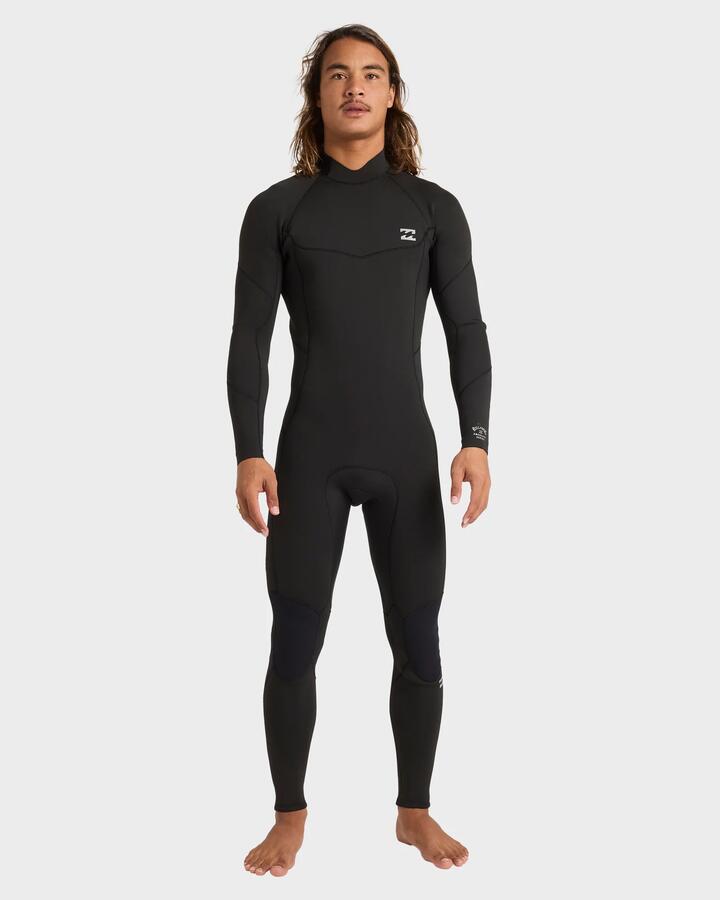 Image of a model wearing Tops. Productname: Billabong Mens 3/2Mm Absolute Gbs Long Sleeve Fullsuit Black - in Black colour by brand - Billabong