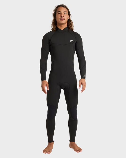 Image of a model wearing Tops. Productname: Billabong Mens 3/2Mm Absolute Gbs Long Sleeve Fullsuit Black - in Black colour by brand - Billabong