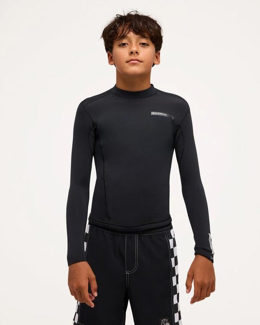 Image of a model wearing Tops. Product name - Quiksilver Boys 8-16 1.5Mm B Everyday Sessions Long Sleeve Wetsuit Top Black in Black colour by brand - Quiksilver