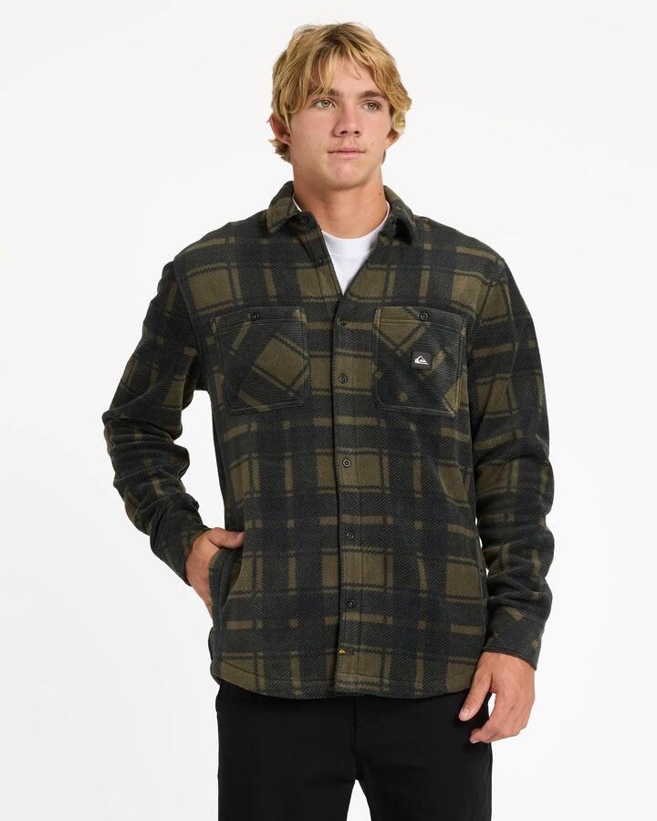 Image of a model wearing Tops. Productname: Quiksilver Mens North Sea Expedition Iii Long Sleeve Shirt Olive - in Olive colour by brand - Quiksilver
