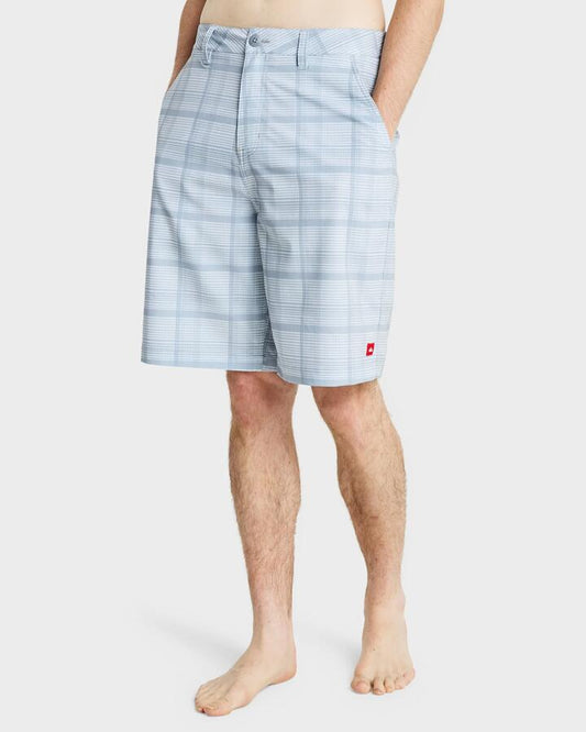 Image of a model wearing Shorts. Productname: Quiksilver Mens Yg Check In Amphibian 21" Hybrid Shorts Quarry Check In - in Quarry Check In colour by brand - Quiksilver
